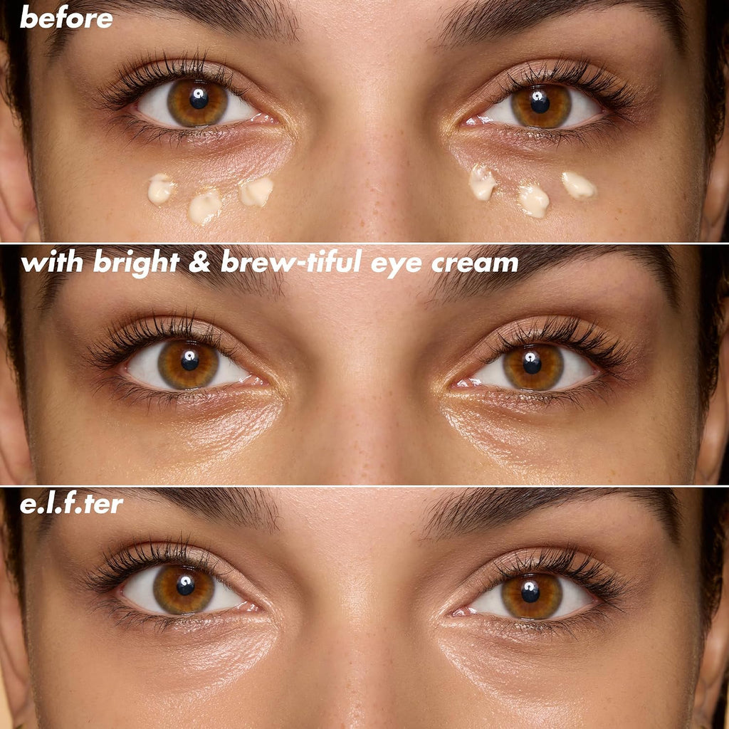 E.L.F. Skin Bright + Brew-Tiful Eye Cream Mini, Helps Brighten Appearance Of Undereye Dark Circles & Repair Puffiness, Vegan & Cruelty-Free