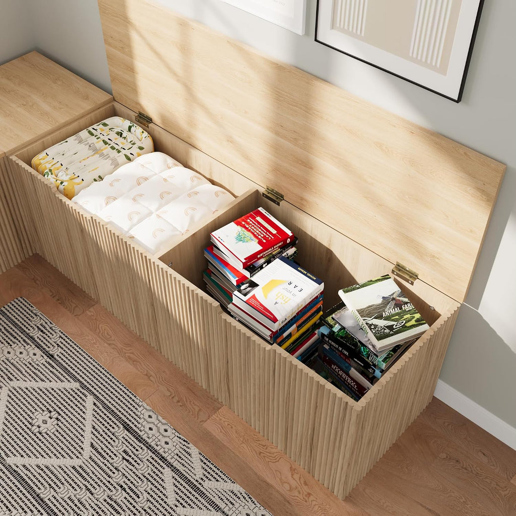 L-Shape Storage Bench With Cushion, Backless Corner Dining Bench, Kitchen Dining Nook Bench With Hidden Storage For Dining Room, Kitchen, Entryway (Natural Wood)