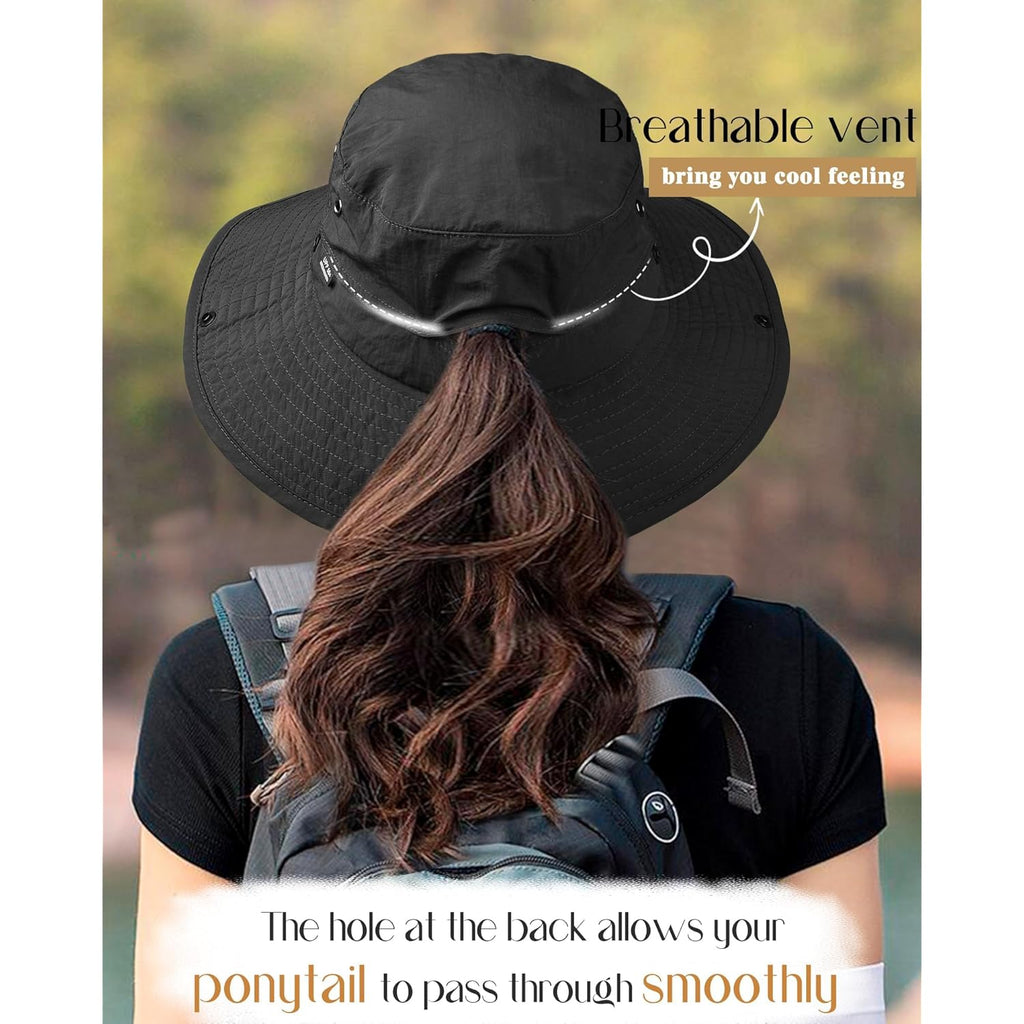 FURTALK Sun Hats for Women Ponytail UPF 80+ Beach Summer Hat Wide Brim Packable Cowboy Hat