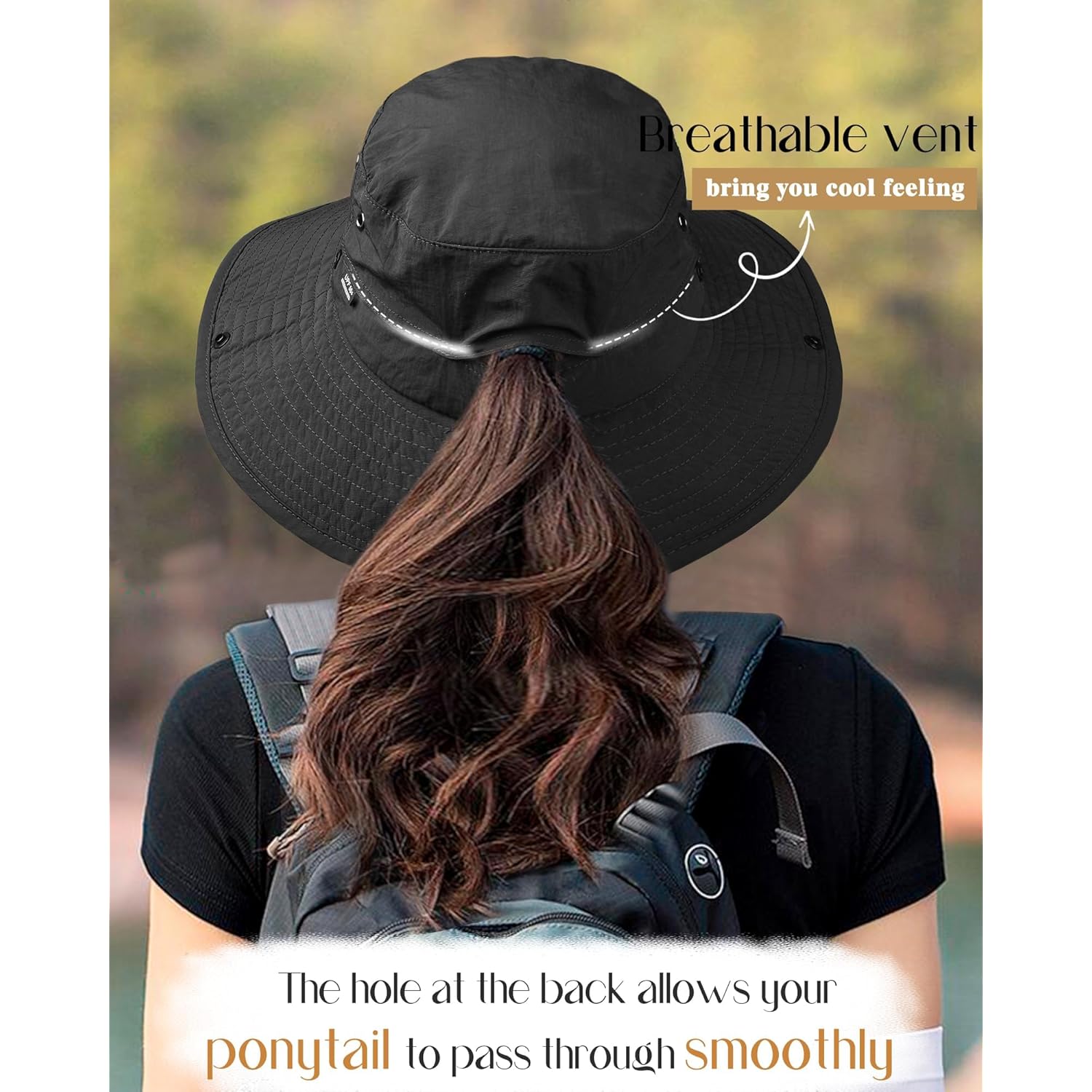 FURTALK Sun Hats for Women Ponytail UPF 80+ Beach Summer Hat Wide Brim Packable Cowboy Hat