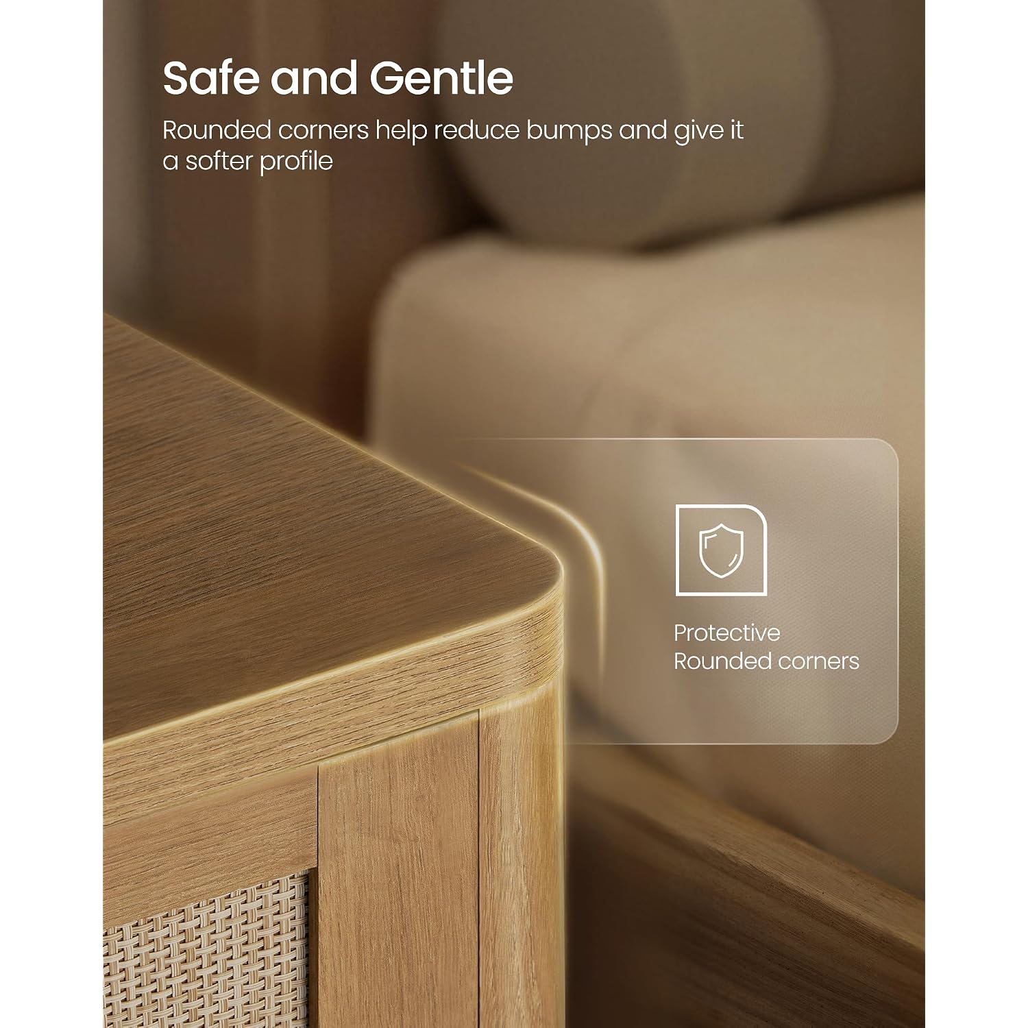 Vasagle Ellan Collection - Boho Nightstands With Rattan-Look Drawer, Set Of 2 Accent Side End Tables With Open Compartment, Rounded Corners, For Bedroom Bedside, Natural Brown Ulet818Kc01