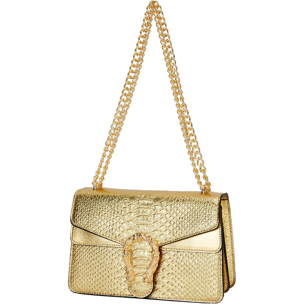 Leather Shoulder Bag Chain Purse For Women - Fashion Crossbody Bags Vintage Snake Print Underarm Bag Square Satchel Handbag