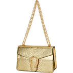 Leather Shoulder Bag Chain Purse For Women - Fashion Crossbody Bags Vintage Snake Print Underarm Bag Square Satchel Handbag
