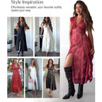 Popilush Women'S Lace Formal Cocktail Sleeveless V Neck Maxi Shapewear Dress Wedding Guest Mother Of Bride Split Dresses