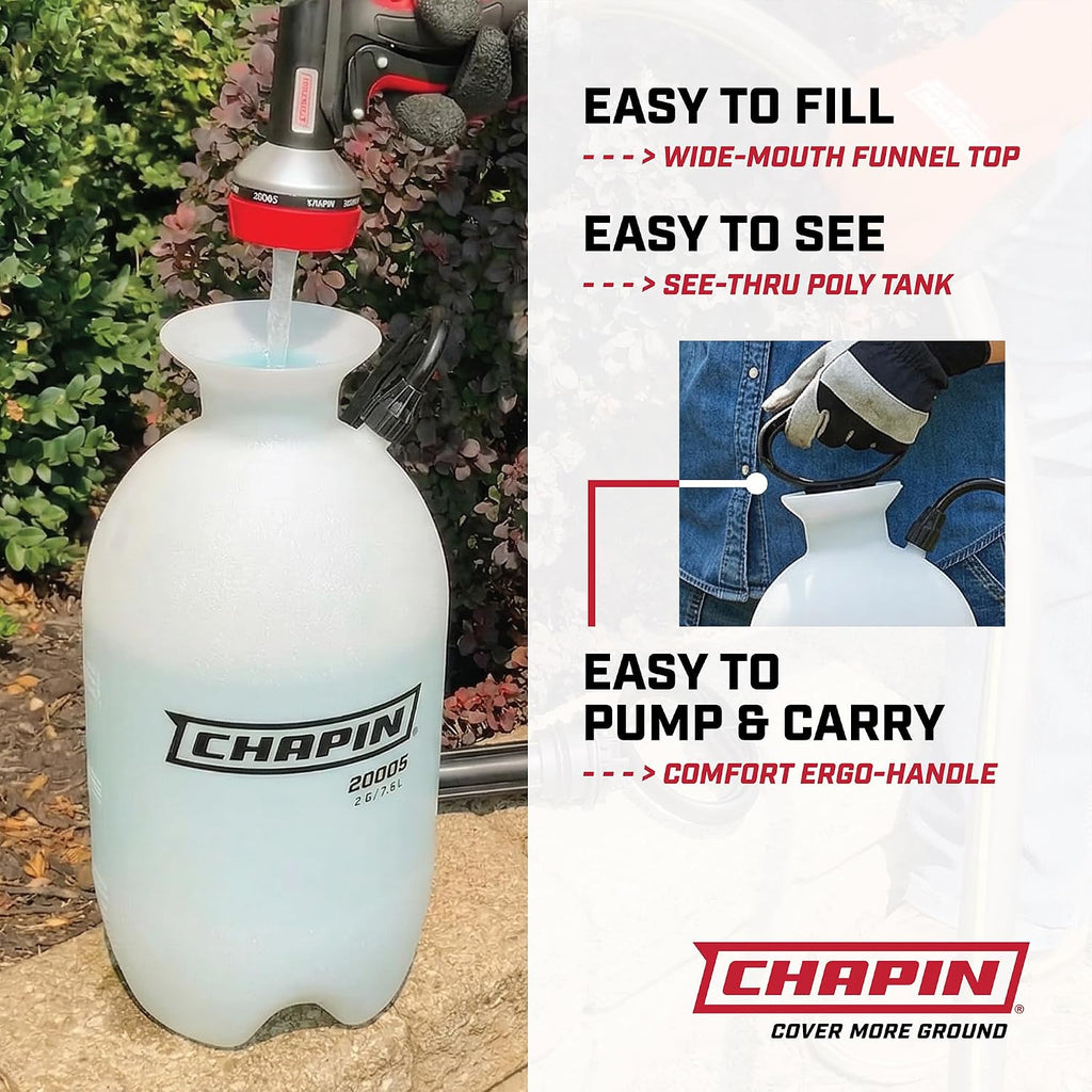 Chapin 2-Gallon Pump Sprayer, Reliable Spray For Daily Use | Lightweight Tank; For Home And Garden Use, For Weed Control, Plant Feeding And Cleaning With Adjustable Nozzle And Long Hose