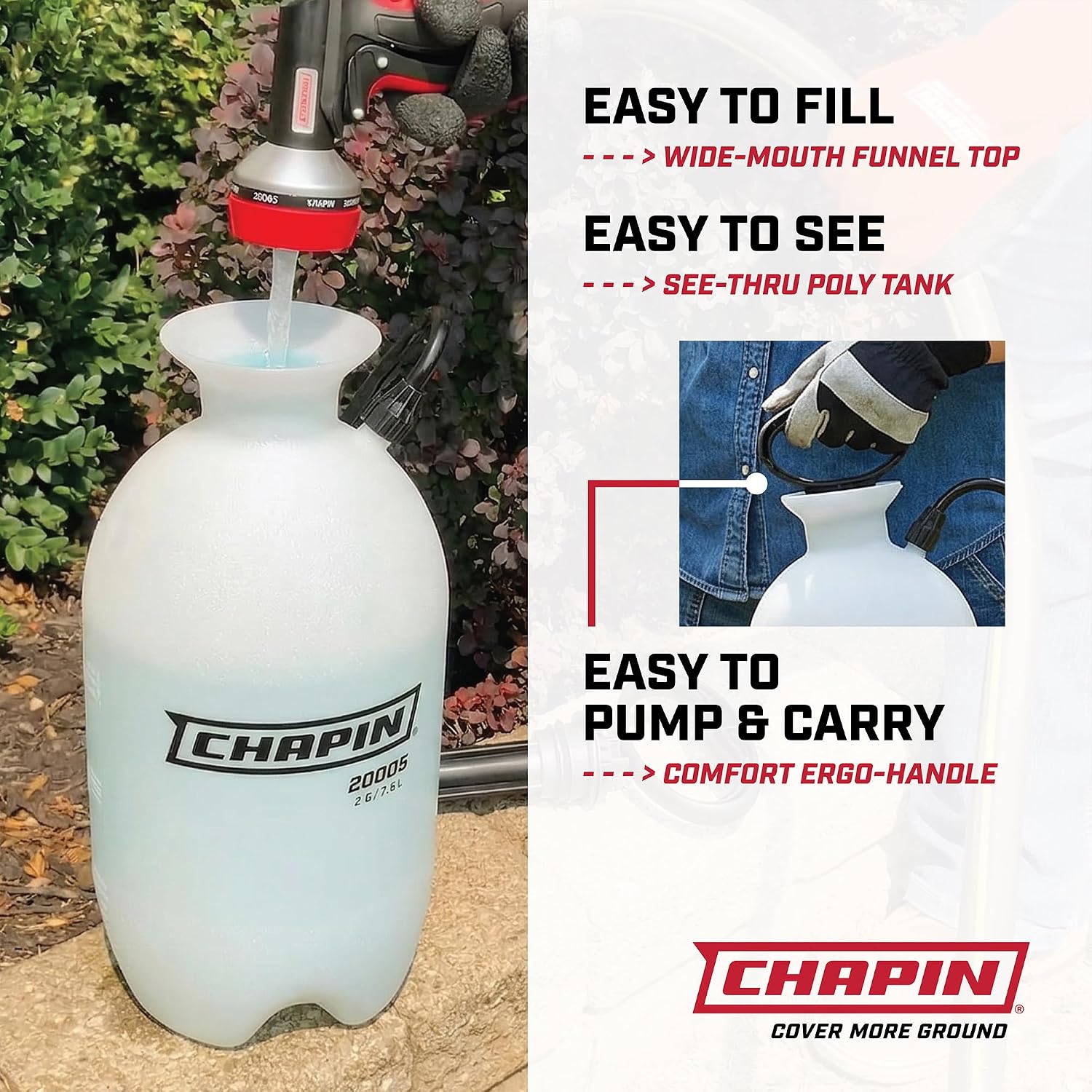 Chapin 2-Gallon Pump Sprayer, Reliable Spray For Daily Use | Lightweight Tank; For Home And Garden Use, For Weed Control, Plant Feeding And Cleaning With Adjustable Nozzle And Long Hose