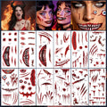 12 Sheets Zombie Wound Tattoos, Realistic Fake Scars&Blood Tattoos for Halloween Makeup, Waterproof Fake Wound Tattoos for Kids & Adults, Halloween Body Face Tattoos for Cosplay Party Zombie Makeup