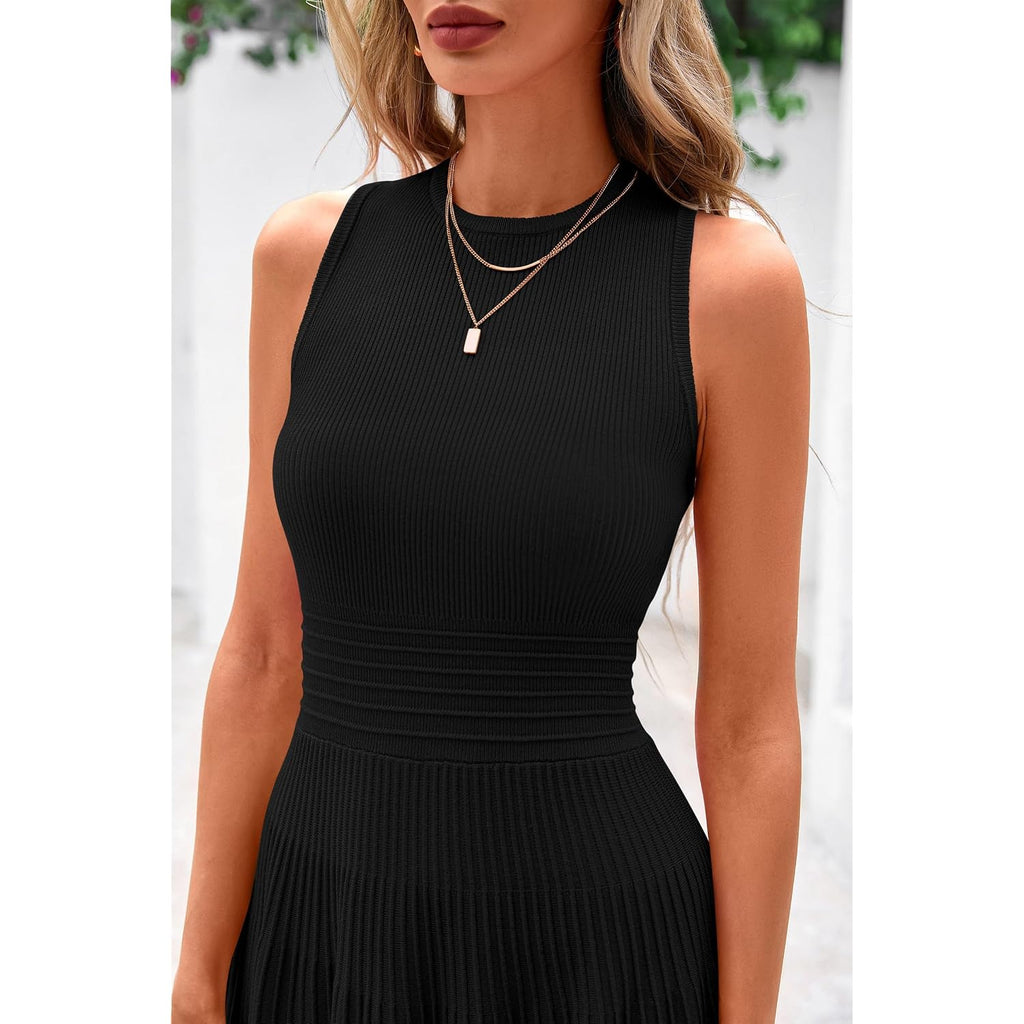 Prettygarden Spring Casual Dresses For Women 2026 Summer Business Work Midi Sleeveless A Line Pleated Cocktail Dress