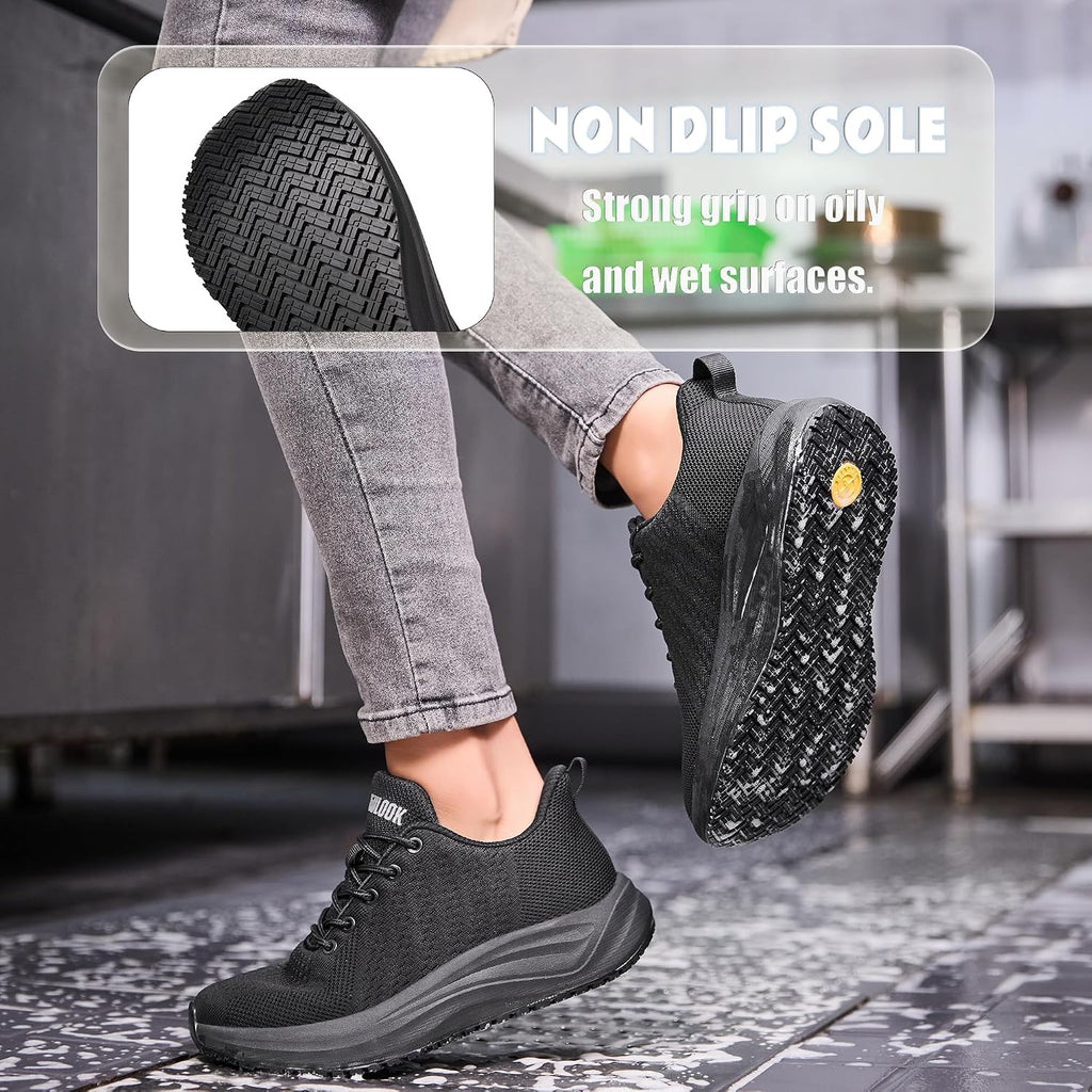 Women'S Non Slip Work Shoes Slip Resistant Nurse Sneakers With Arch Fit Support Comfortable Mesh Walking Shoes For Food Service Chef Kitchen Restaurant