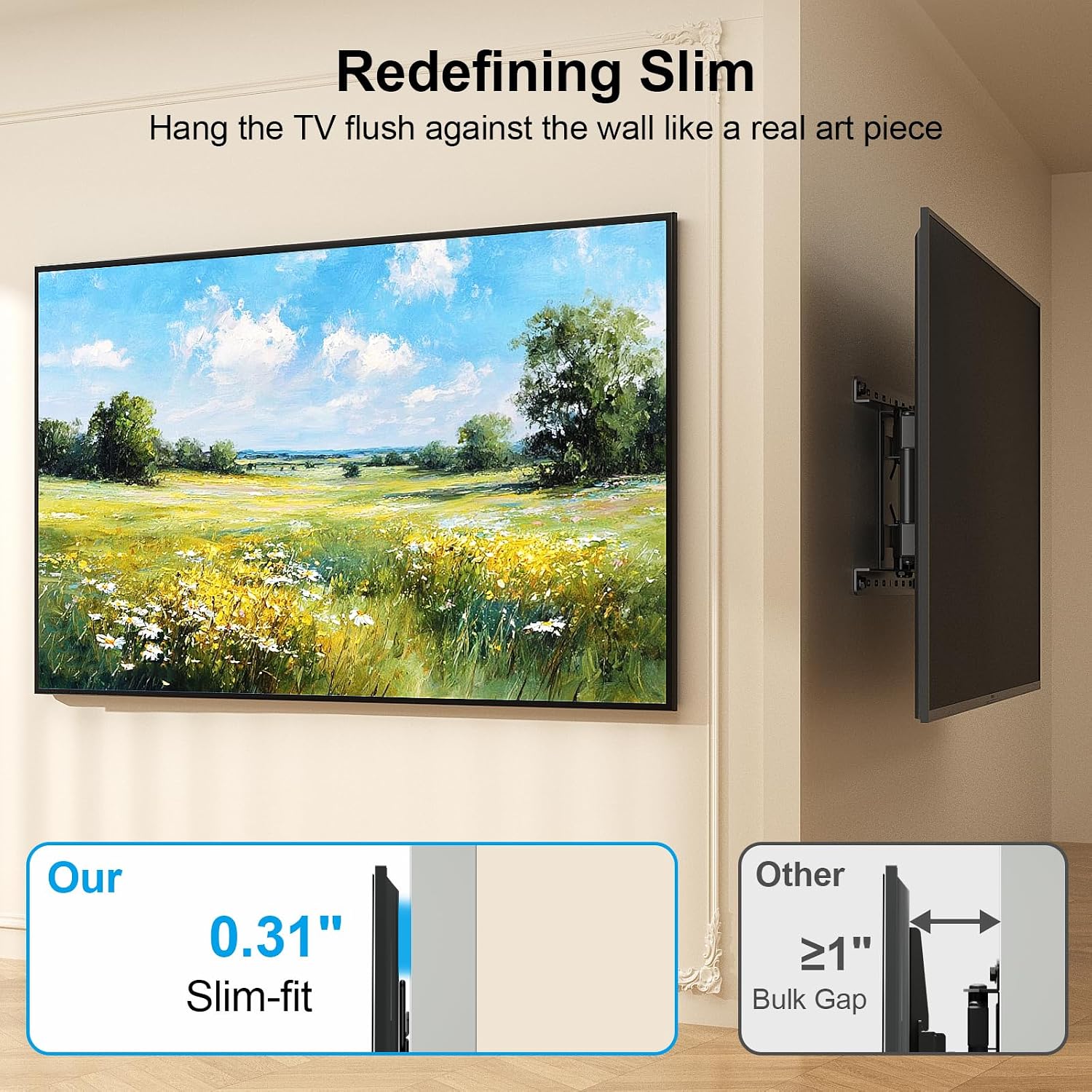 Ultra Slim Tv Wall Mount For 42 To 100 Inch Flat & Frame Tvs Only, 0.31” Low Profile Flat To Wall Tv Mount, Micro Gap Wall Mount Tv Bracket, Hold Up To 176 Lbs, Blends In Any Interior
