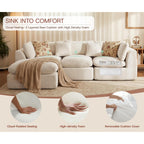 110'' Oversized Boneless Cloud Couch For Living Room, Modern Big Sectional Compressed L Shape Couch With Ottoman, Comfy Chenille Deep Seat Memory Foam Spineless 4 Seater Sofa, Beige