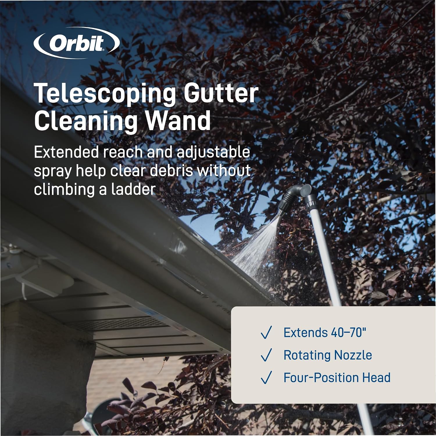 Orbit 58543 Telescoping Gutter Cleaning Wand, Silver