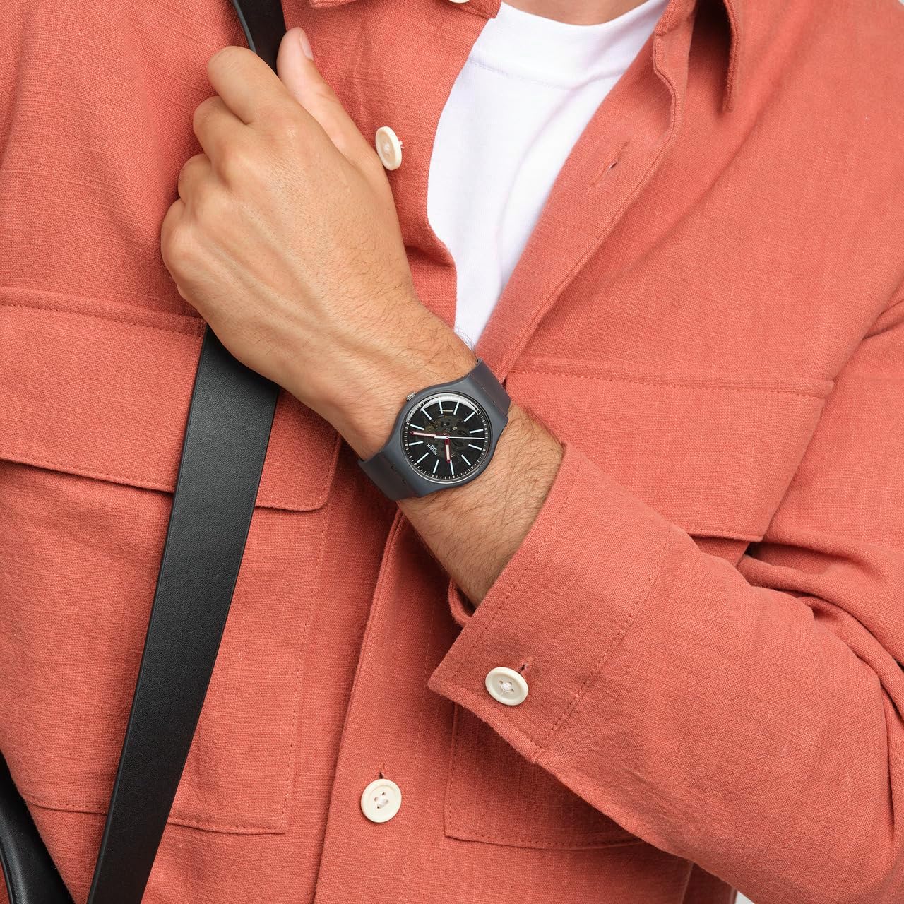 Swatch New Gent Biosourced Lacquered Unisex Watch Casual Polymer Grey Quartz Waterproof Cobblestone Street