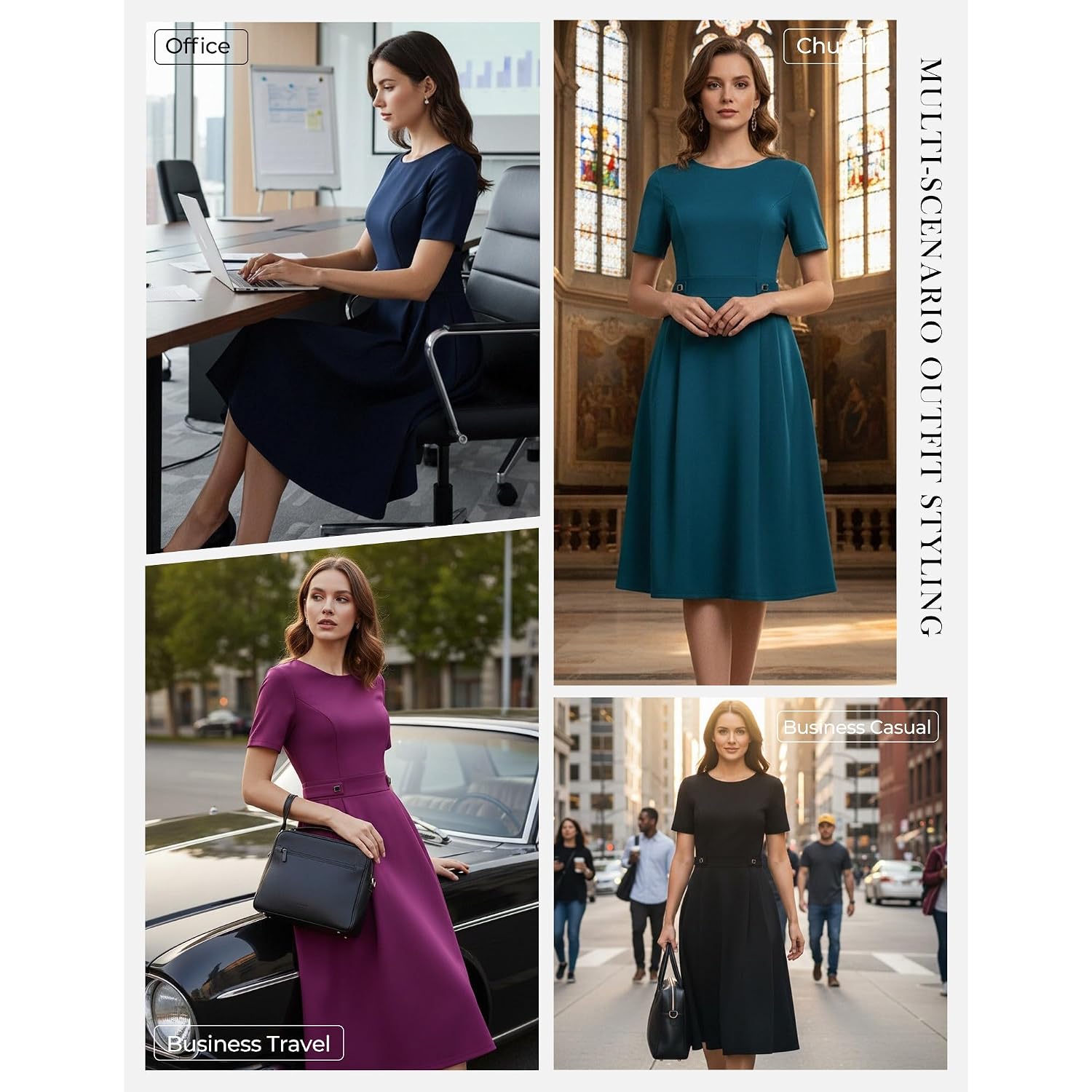 Grace Karin Church Dresses For Women 2026 Short Sleeve A Line Work Dresses Fit And Flare Dress With Pockets