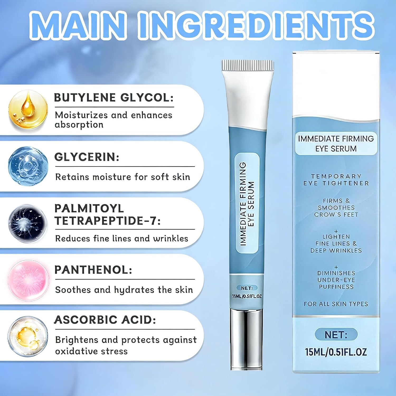 2-Pack Instant Firming Eye Serum – Under Eye Treatment For Puffiness, Fine Lines & Dark Circles, Lightweight Hydrating Eye Serum For Smoother & Refreshed Look