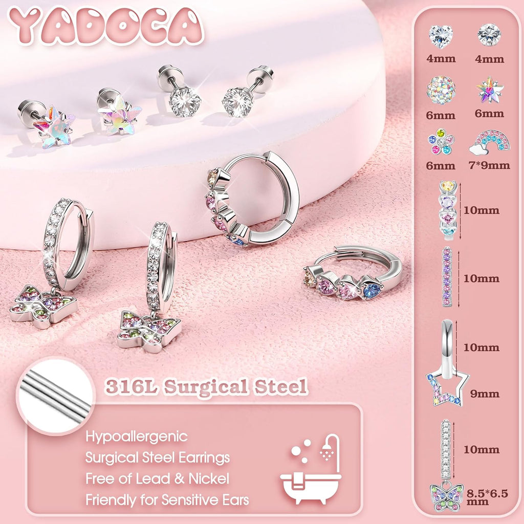 Hypoallergenic Earrings For Girls Women Surgical Stainless Steel Screw Back Earrings Set For Sensitive Ears Kids Earrings Toddler Earrings Cute Girls Earrings