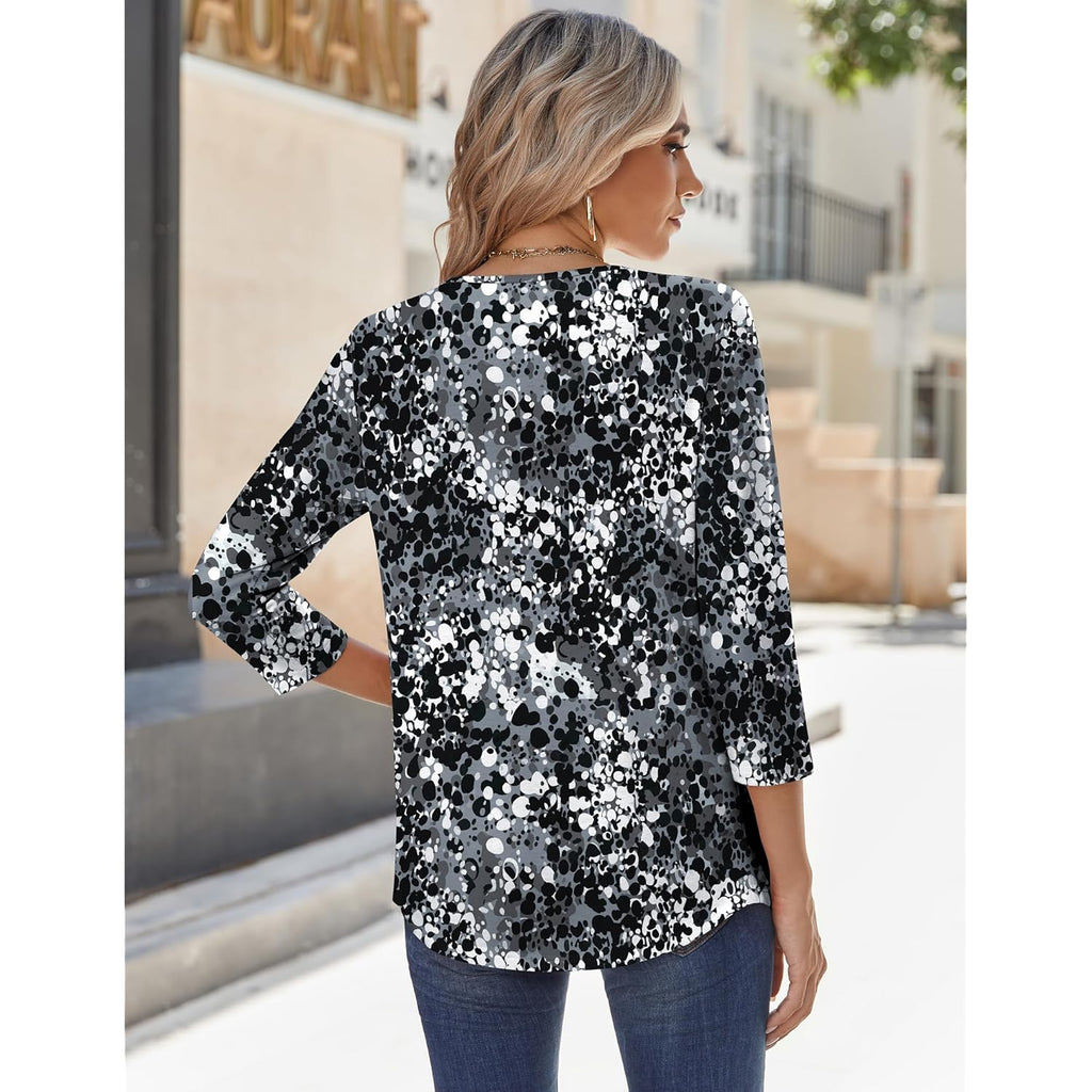 3/4 Sleeve Tops for Women Crew Neck Blouses Pleated Casual Shirts Fall Work Clothes 2026