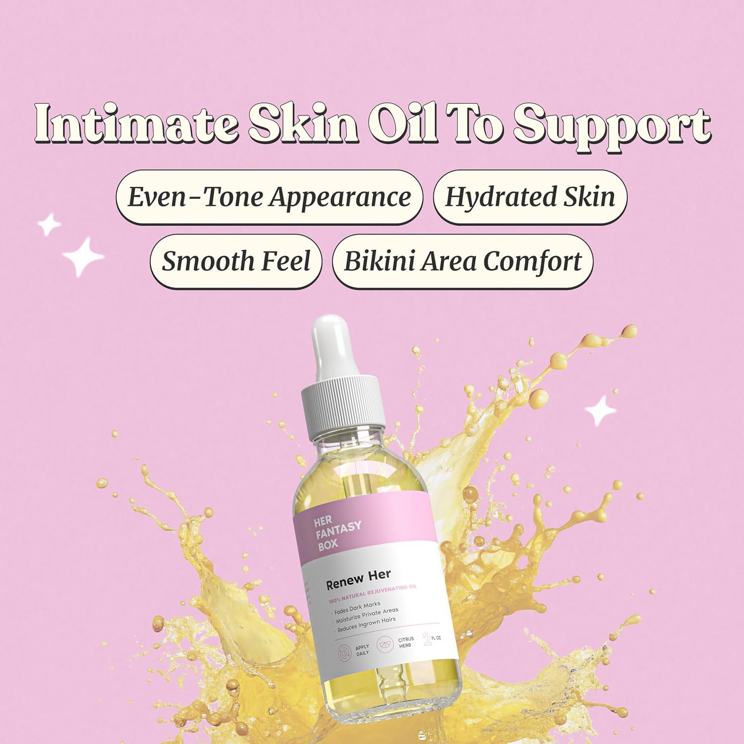 Her Fantasy Box Renew Her | Natural Rejuvenating Yoni Oil For Dark Spots, Ingrown Hair, And Skin Brightening - Nourishing, Moisturizing Formula For All Skin Types