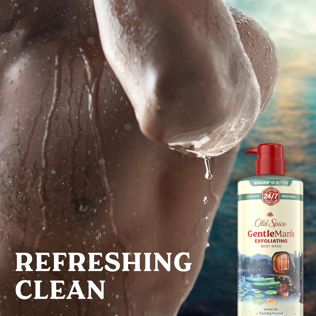 Old Spice Gentleman'S Exfoliating & Moisturizing Body Wash For Men, 24/7 Shower Fresh With Long Lasting Scent, Renewing Vitamin B3 Blend, Sandalwood + Aloe Vera Scent, 26 Oz