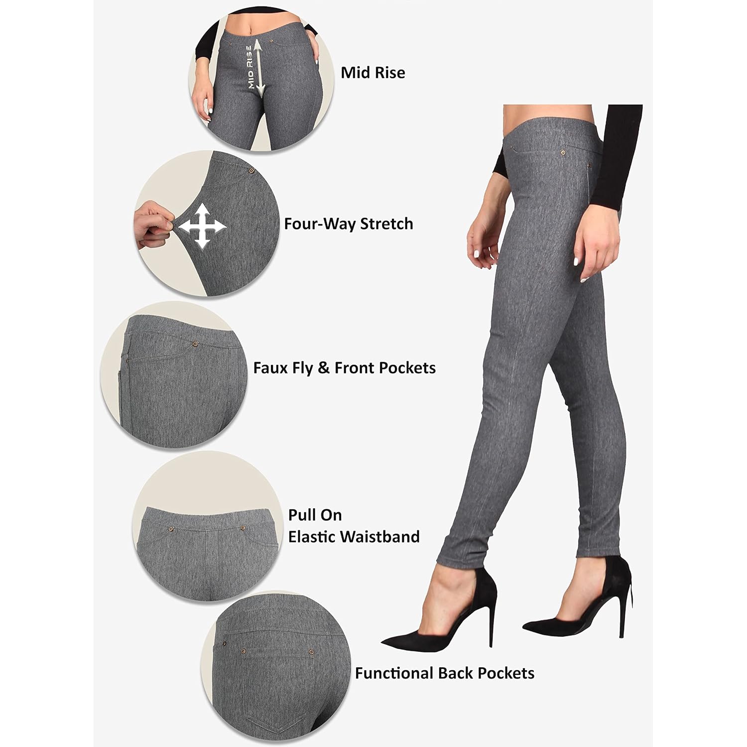 Lildy Women's Denim Jeggings, Stretchable Cotton Blend