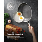 Frying Pans Non Stick, Hybrid Ceramic With Lid, 12 Inch Tri-Ply Stainless Steel Skillet, Non-Toxic, PFAS/PFOA/PTFE Free, Metal Utensil Safe, Dishwasher & Oven Safe