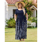 In'Voland Plus Size Maxi Dresses For Women Summer Petal Short Sleeve Dress Casual Loose Flowy Long Sundress With Pockets