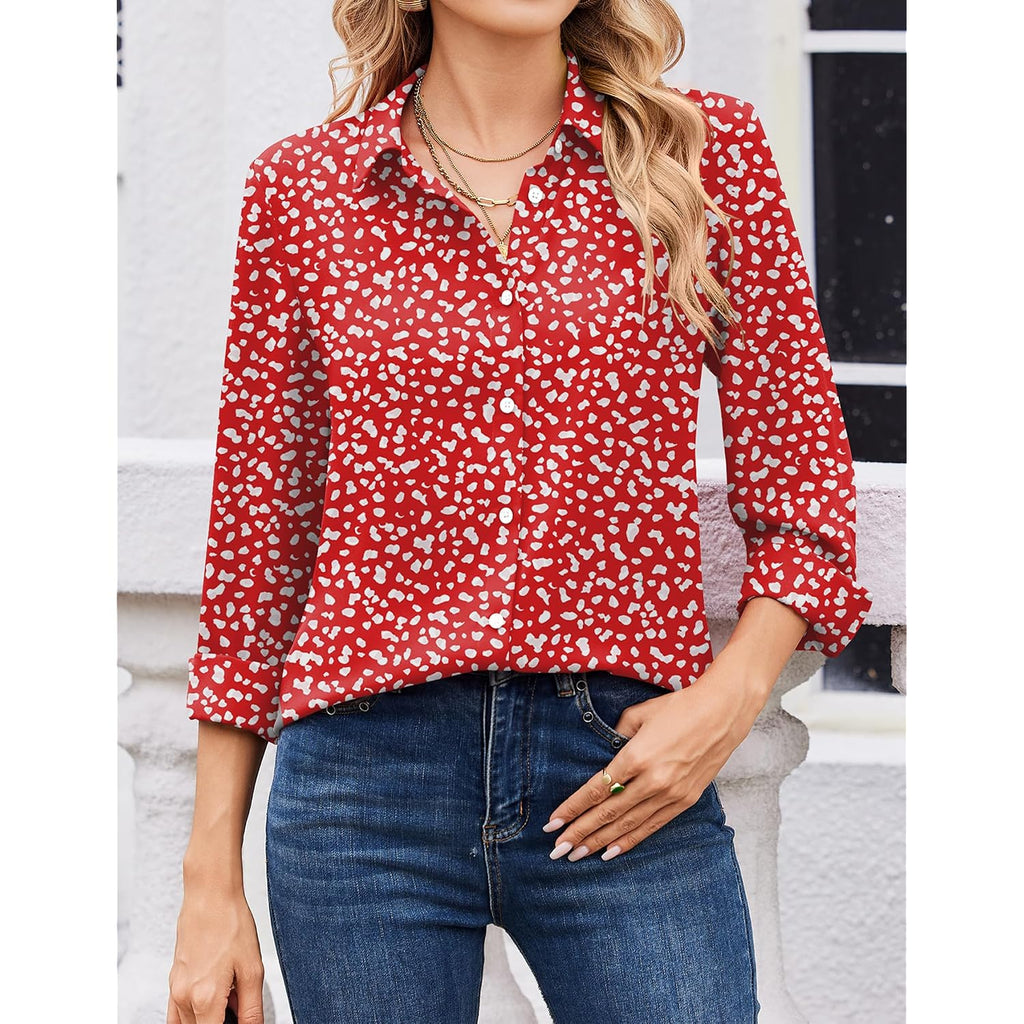 Zeagoo Women Blouses Chiffon Long Sleeve Button Down Shirts Business Causal Dressy Work Top V Neck Summer Spring Clothes