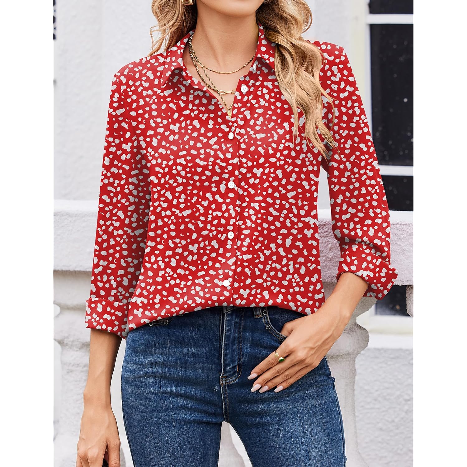 Zeagoo Women Blouses Chiffon Long Sleeve Button Down Shirts Business Causal Dressy Work Top V Neck Summer Spring Clothes