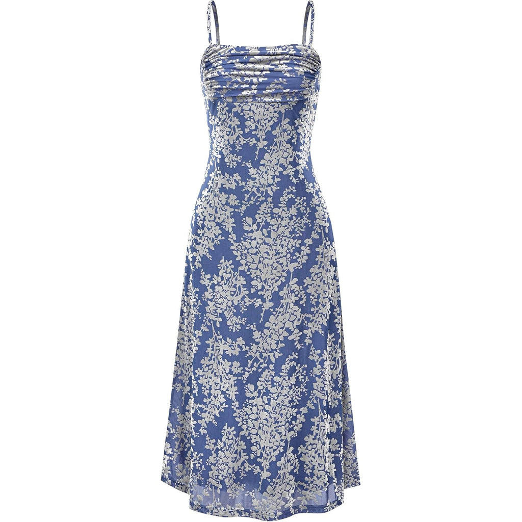 Women's Summer Dress Sleeveless Spaghetti Strap Midi Dress Sexy Cowl Neck Floral Cocktail Dress Party Dresses