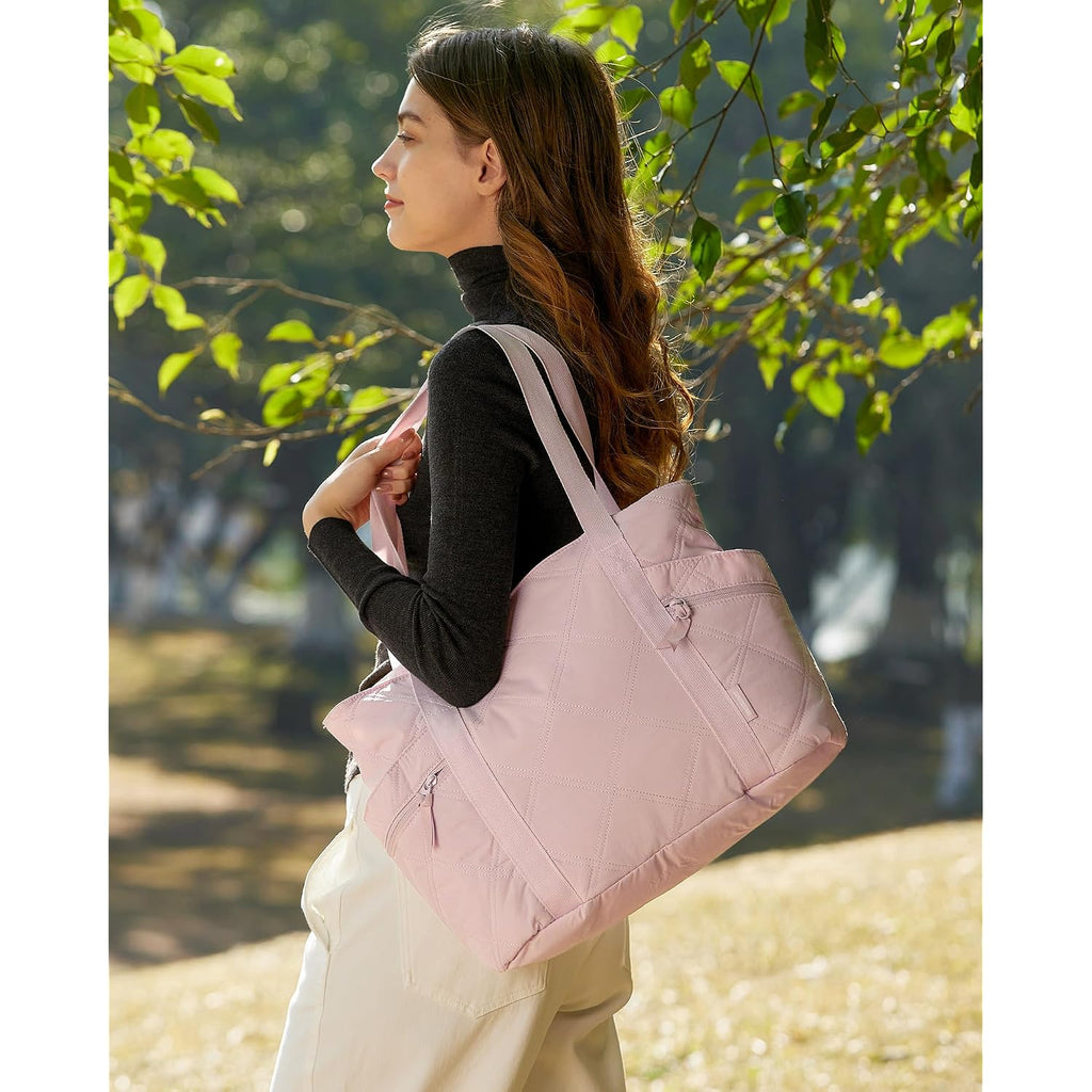 Bagsmart Crush Tote Bag For Women, 20L Puffer Work Tote With Zipper, Travel Essentials Quilted Nurse Hospital Bag