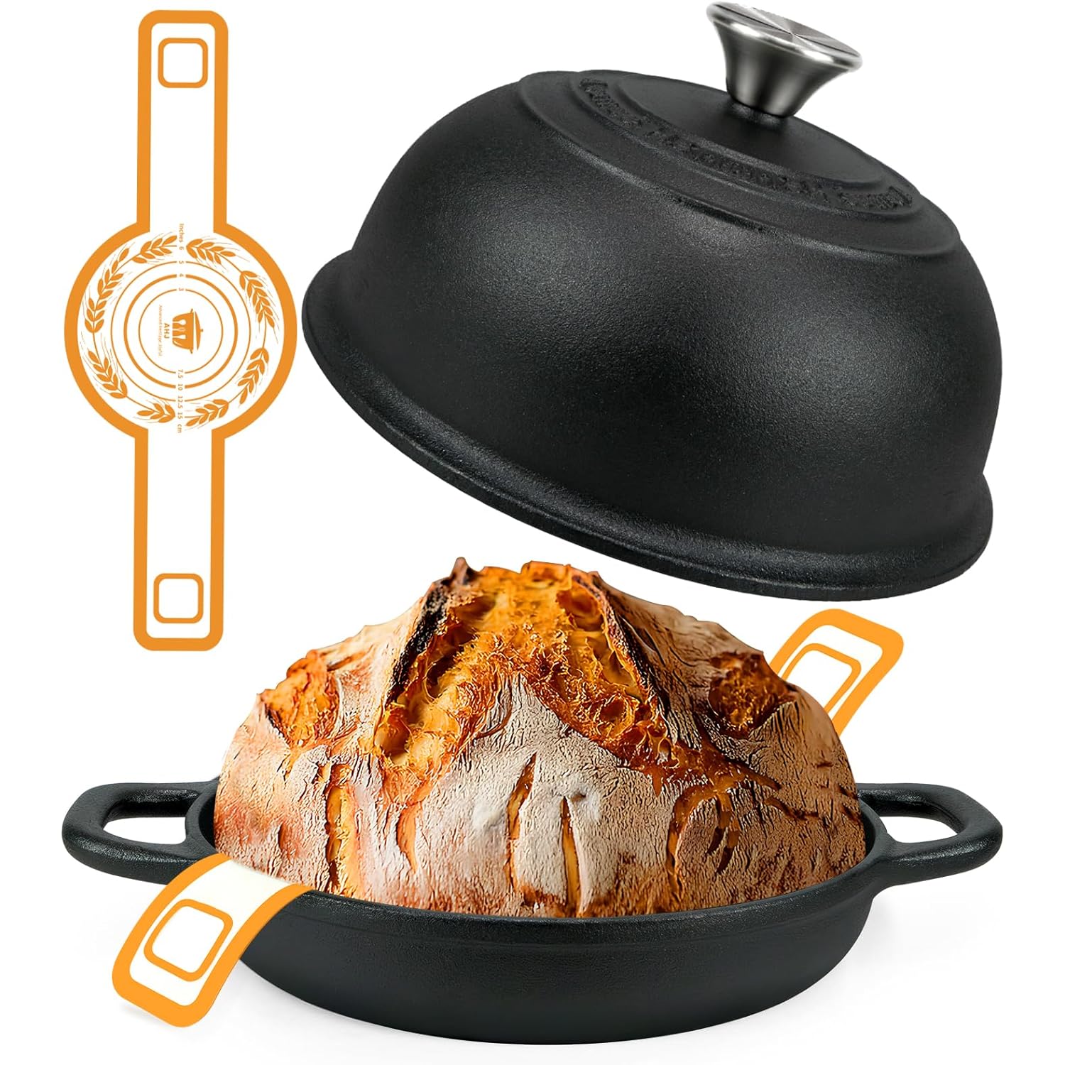 5QT Pre-Seasoned Cast Iron Dutch Oven For Bread Baking, Dutch Oven with Domed Lid, Sourdough Bread Baking Supplies, Multi-Functional Bread Pan For Baking, Frying, Roasting