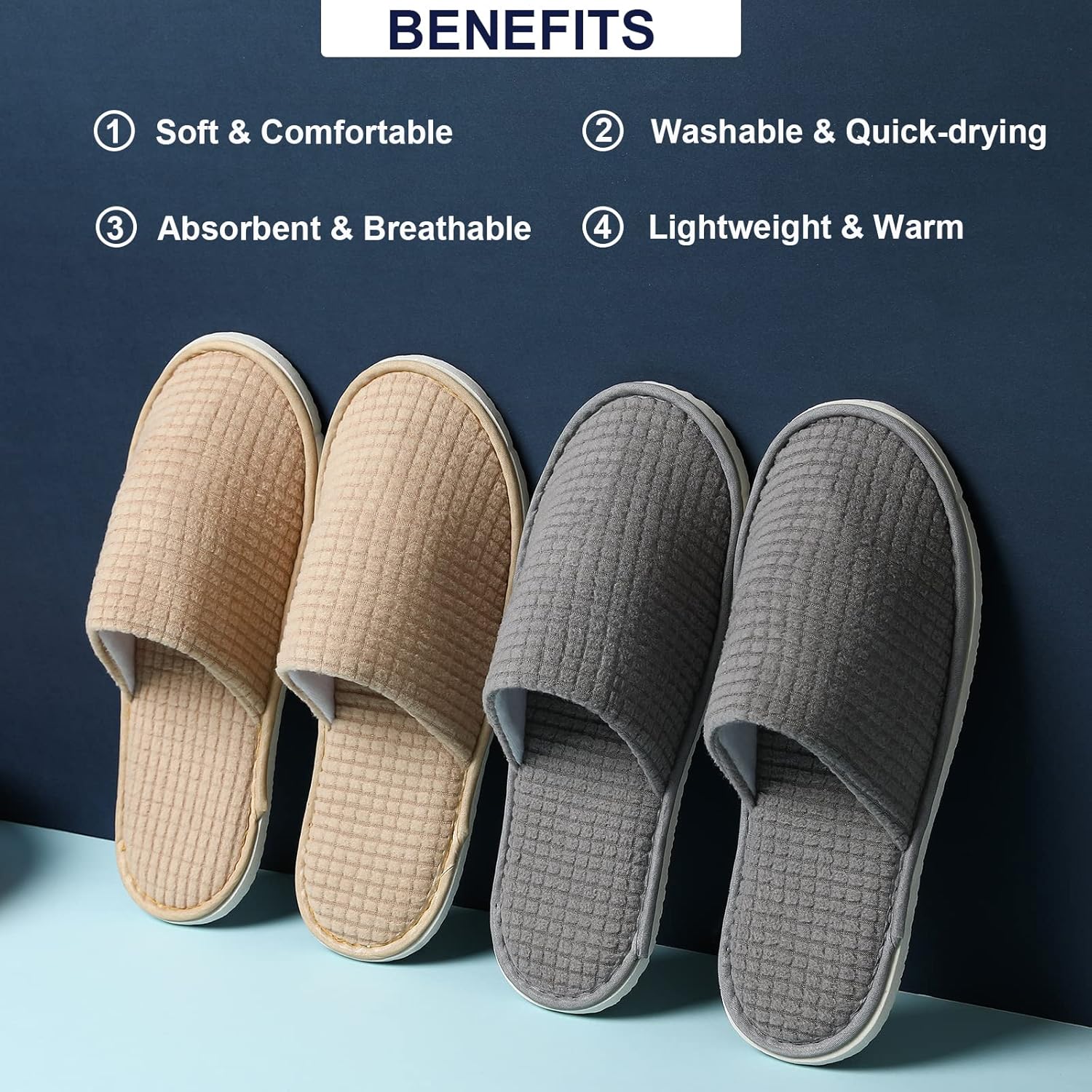 COZYAREA SPA Guest Slippers, 6/12 Pairs Reusable Washable Unisex Spa Slippers for Hotel Bedroom Wedding Party Travel