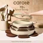 CAROTE 25PCS Ceramic Cookware Set, Pots and Pans set Non Stick, RV Kitchen Cooking Set Removable Handles, Oven Safe, Induction Cookware, Non-toxic Kitchen Cooking Set, PFAS and PFOA Free