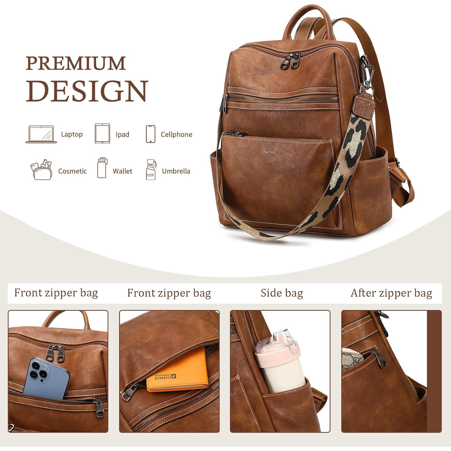 AGLOD Leather Backpack Purse for Women Designer Ladies Shoulder Bag Fashion Faux Work Travel Handbags