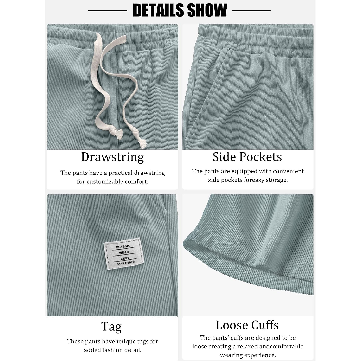 Plepan Mens Corduroy Shorts Casual Elastic Waist Drawstring Summer Beach Shorts