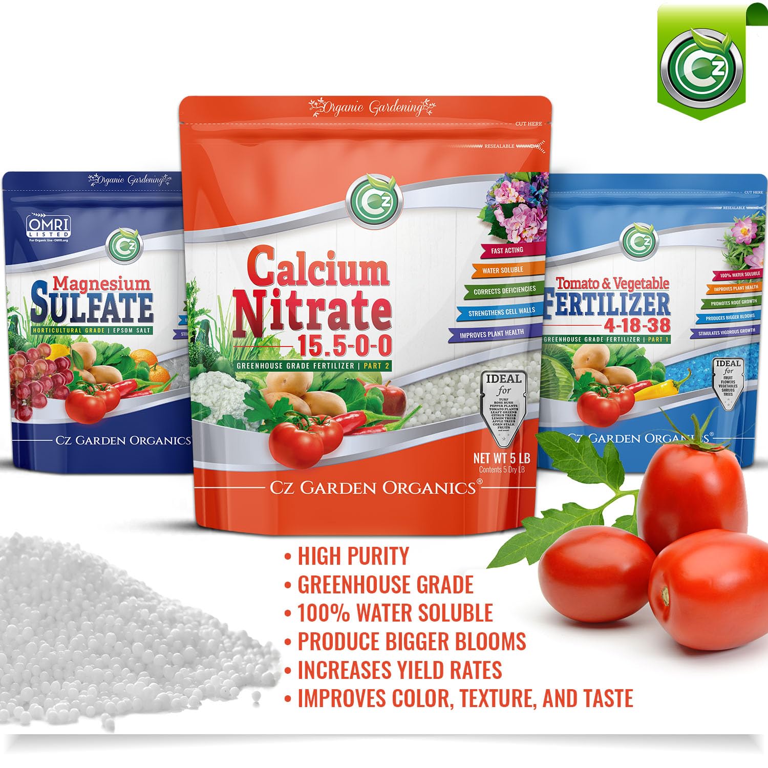 Calcium Nitrate 15.5-0-0 Fertilizer - Made In Usa - 5Lb Greenhouse Grade Plant Food For Hydroponics, Plants & Gardens – Fruit, Vegetables. Blossom End Rot Tomatoes