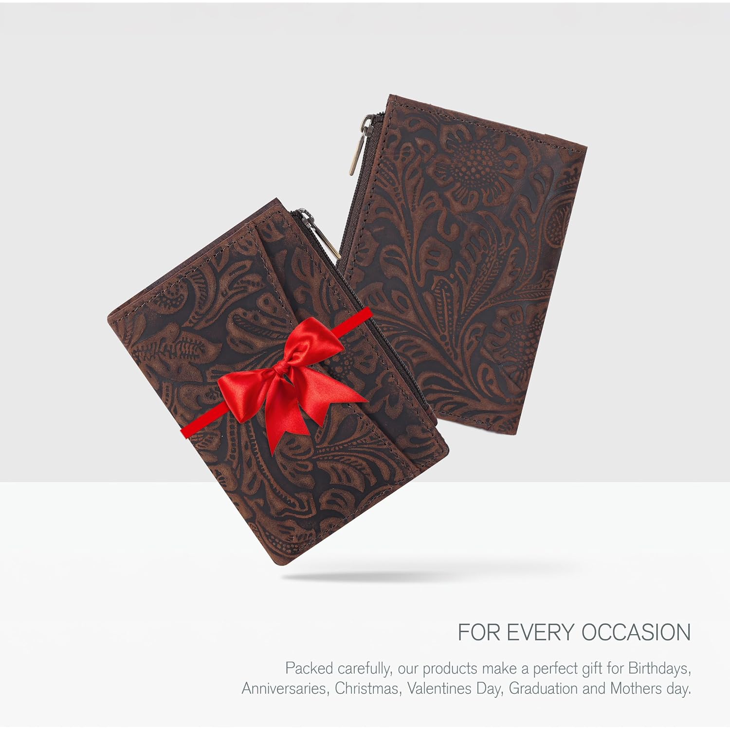 Oak Leathers Leather Wallet For Women - Small Rfid Coin Purse Credit Card & Id Holder For Ladies, Gift For Women'S, Bifold Wallets (Crazy Horse Brown Flower)
