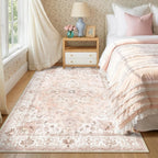 CAPALOCA Machine Washable Rugs Nursery Rug 5x7 Cute Girl Non Slip Low Pile Water Repellent Soft Print Pattern for Bedroom Indoor Decor Kids Playroom Pink