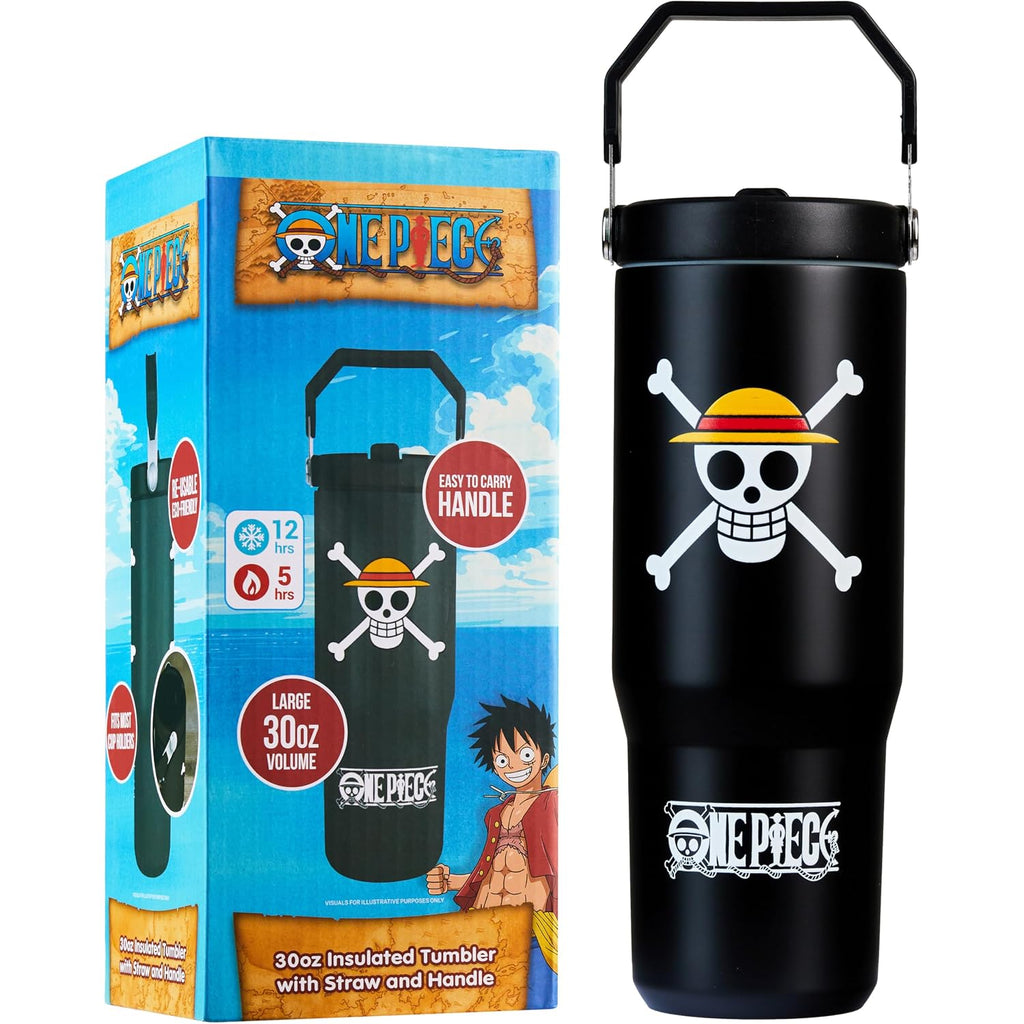 Get Trend One Piece Tumbler With Straw 30Oz Kids Teens Insulated Cup With Lid Handle Travel Mug Cups With Lids For School Sports Anime Gifts For Kids (Black One Piece)