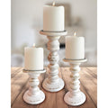 Large Candle Holders for Pillar Candles (3 Piece Set) Tall Rustic Wood Farmhouse Pillar Candlestick Stands - Fits 4 inch inch Wide Pillar Candles - Modern Candle Holder Decor (Antique White)