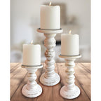 Large Candle Holders for Pillar Candles (3 Piece Set) Tall Rustic Wood Farmhouse Pillar Candlestick Stands - Fits 4 inch inch Wide Pillar Candles - Modern Candle Holder Decor (Antique White)