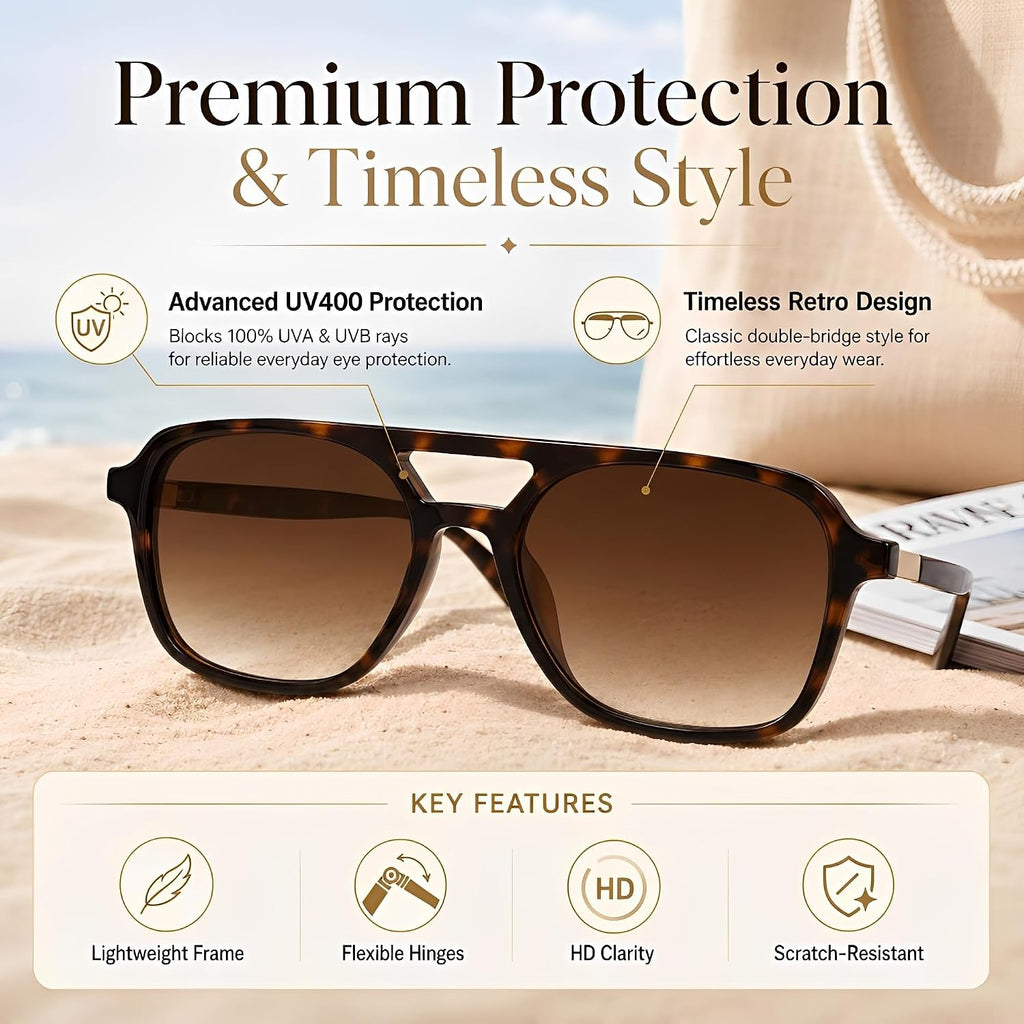 Retro Aviator Sunglasses for Women Men - Trendy Cool Square Womens Mens Shades Sun Glasses C1 Tortoise/Gradient Brown