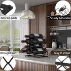 Countertop Wine Rack, 6 Bottles Wine Storage Capacity, Modern Corner Metal Wine Bottle Holder For Bar, Cabinet, Pantry, Tabletop Wine Racks For Cup And Water Bottle – Black