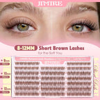 Brown Lash Clusters 8-12MM Short Lashes Clusters Wispy Individual Lashes with Clear Band C-Curly Cluster Eyelash Extensions 120Pcs DIY Lash Extensions at Home by JIMIRE