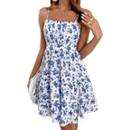 Verdusa Women'S Floral Print Dress Cute Summer Mini Dresses Ruched Sleeveless Ruffle Hem A Line Cami Sundress