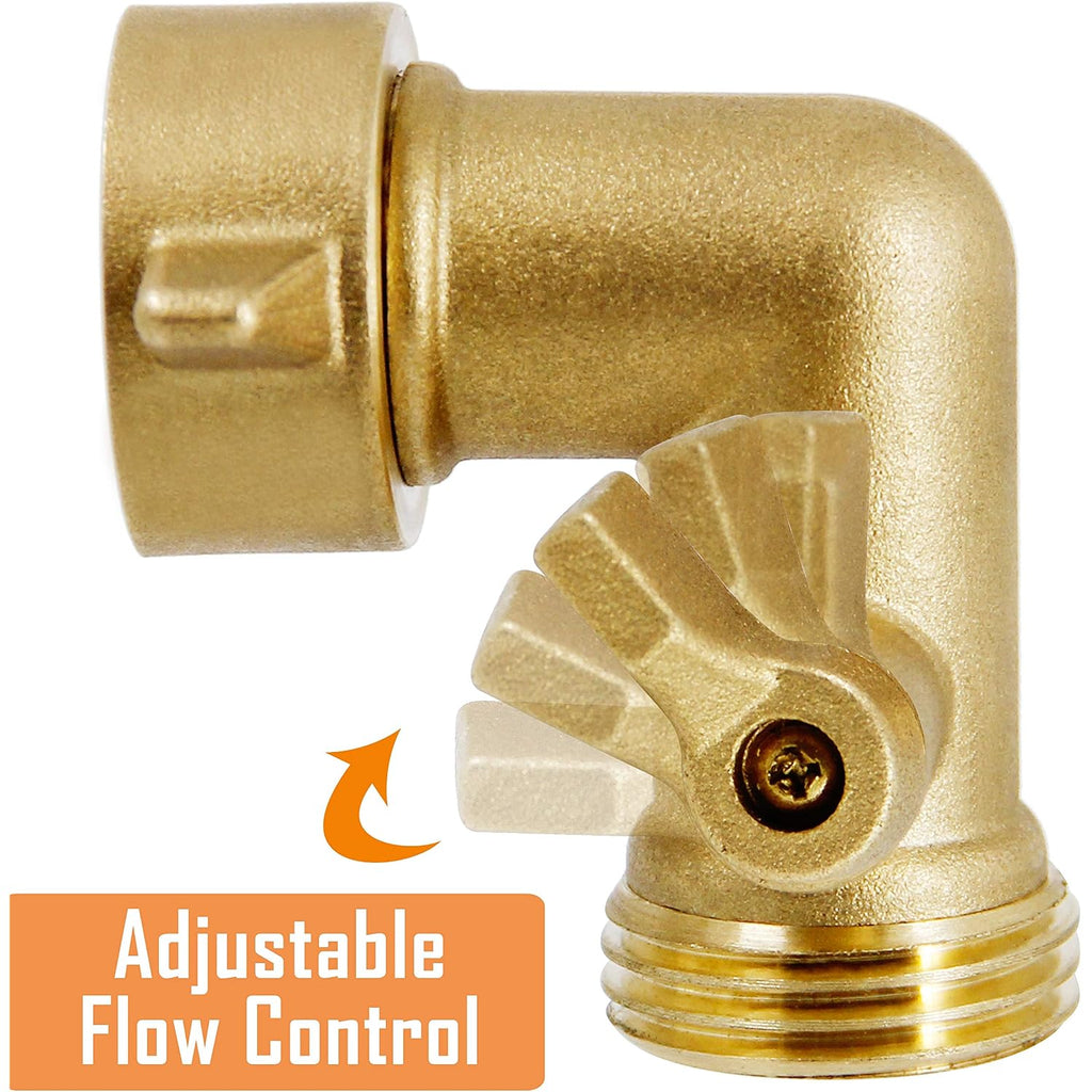 Lifynste Garden Hose Elbow Connector, 90 Degree Brass Garden Hose Elbow Adapter With Shut Off Valves, 2 Pack