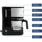 Elite Gourmet Ehc9420 Automatic 5-Cup Brew & Drip Coffee Maker With Pause N Serve Reusable Filter, On/Off Switch, Water Level Indicator
