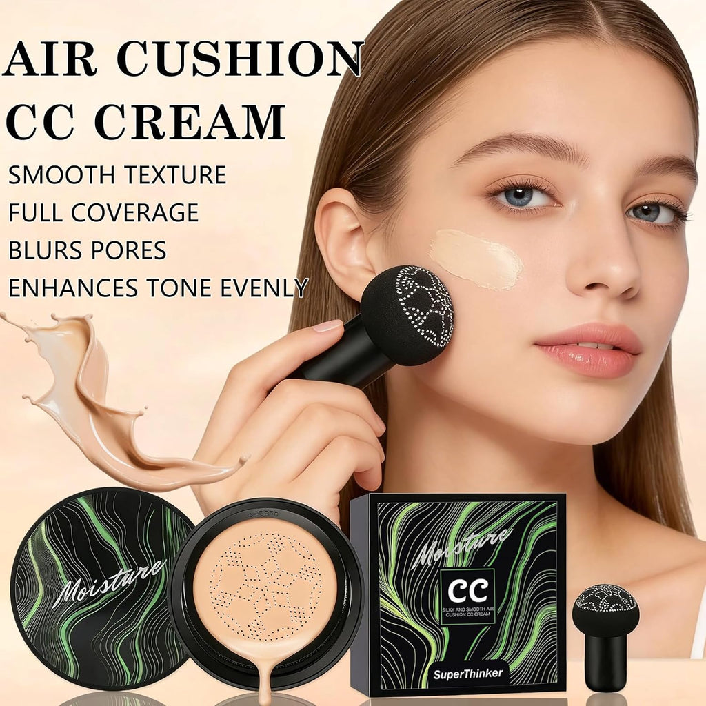 Cushion Foundation Concealer For Women, Face Makeup Air Cushion Cc Cream Foundation For Mature Skin, Even Skin Tone, Tattoo Cover Up Cc Cream Create A Lightweight Natural-Looking Base (Natural)