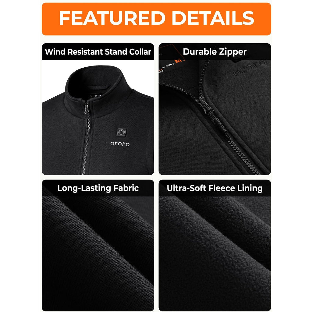 Ororo Women’S Heated Fleece Vest, Lightweight 4-Zone Heating Layer Vest | Soft Fleece Heated Vest, With Collar Heating, Battery Included, For Everyday Warmth And Daily Wear