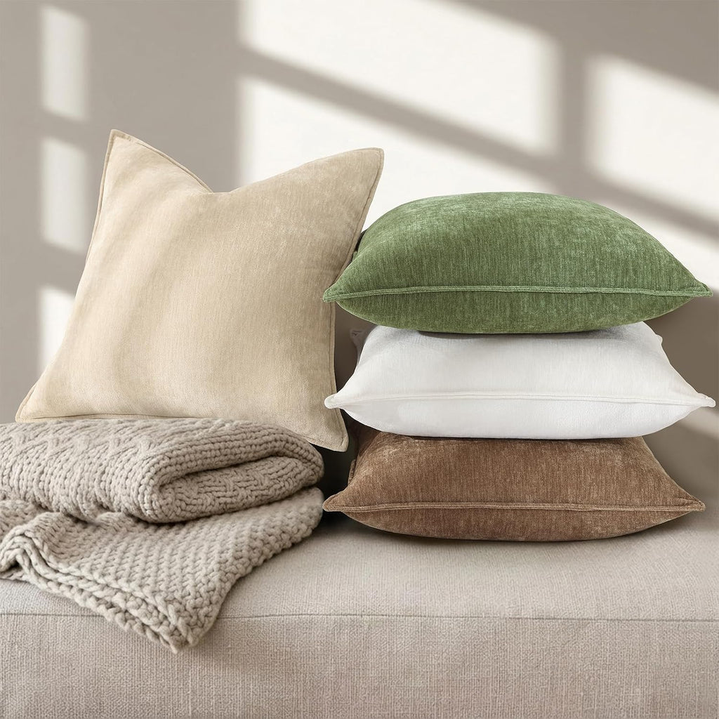 Decoruhome Fall Couch Throw Pillow Covers 12X20 Set Of 2, Decorative Soft Velvet Modern Cozy Chenille Lumbar Pillow Cases With Elegant Design For Sofa Bed Living Room Home Decor, Beige